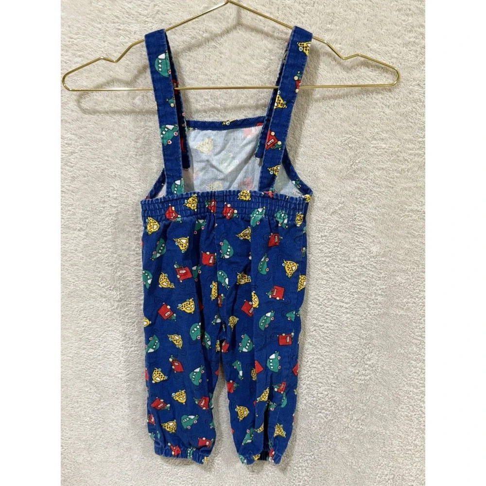 Vintage Toddletime Kids Blue Corduroy Cars Trucks Overalls Size 12 Months USA
